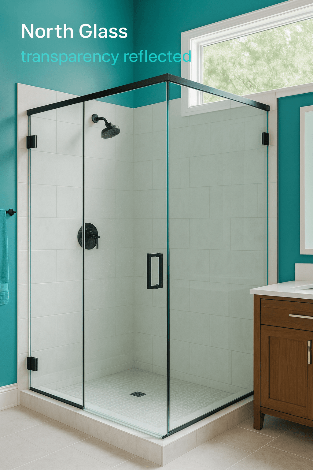 Modern frameless glass shower enclosure with premium hardware in Cary bathroom renovation