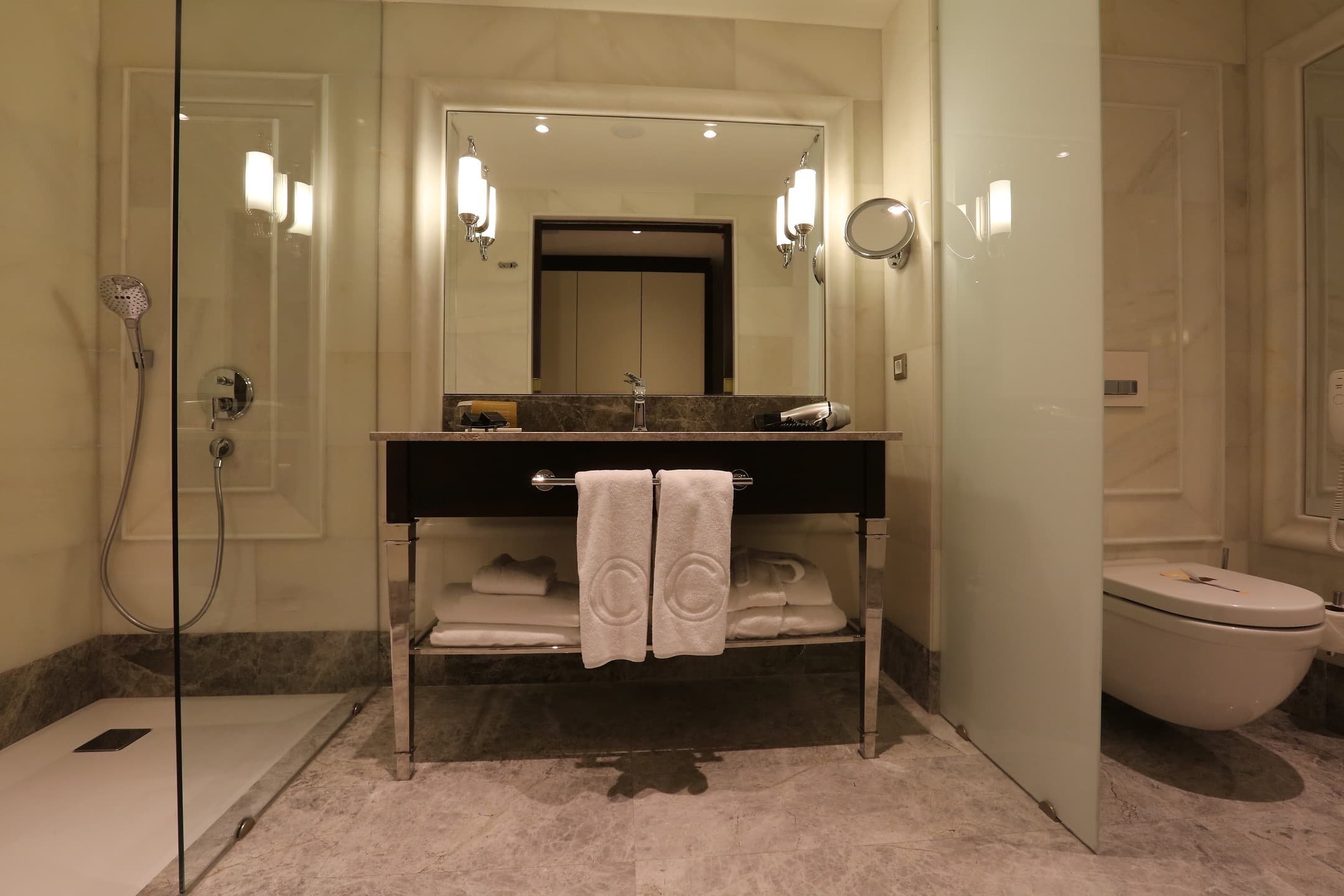 Custom designed bathroom mirror with modern styling in Durham home