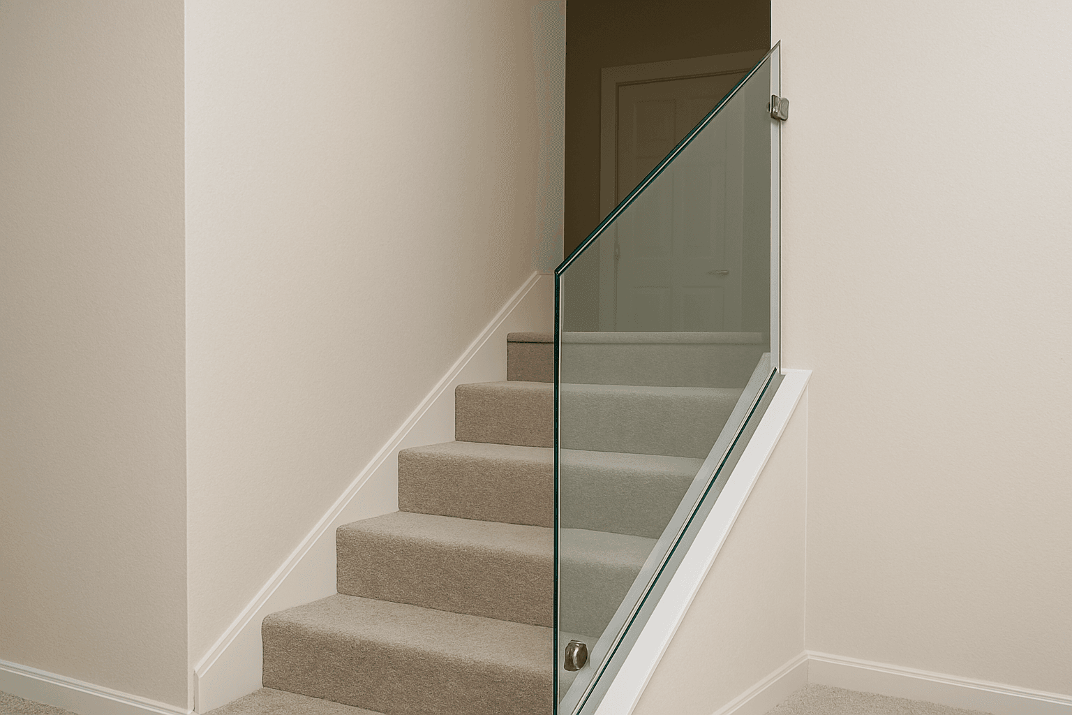 Modern tempered glass staircase railing with aluminum framework in Durham residence